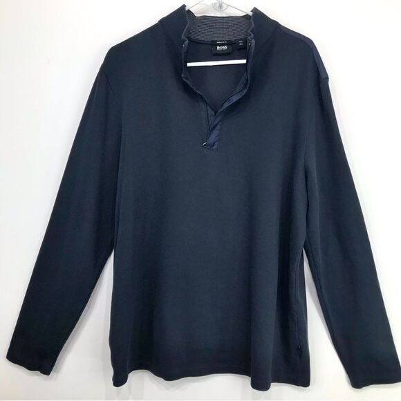Hugo Boss Navy Blue Regular Fit Quarter Zip Athleisure Pullover - Picture 1 of 16